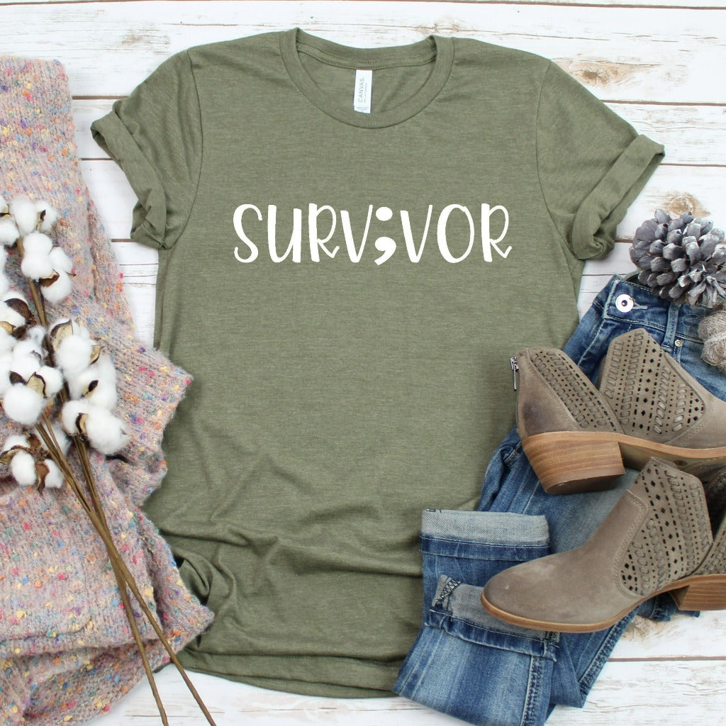 Semicolon Shirt, Survivor TShirt, Mental Health Matters, Semicolon Survivor Tee, Your Story Isn't Over, Suicide Awareness