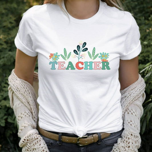 floral teacher shirt, cute pastel teacher graphic tee, teacher appreciation gift, back to school shirt for her