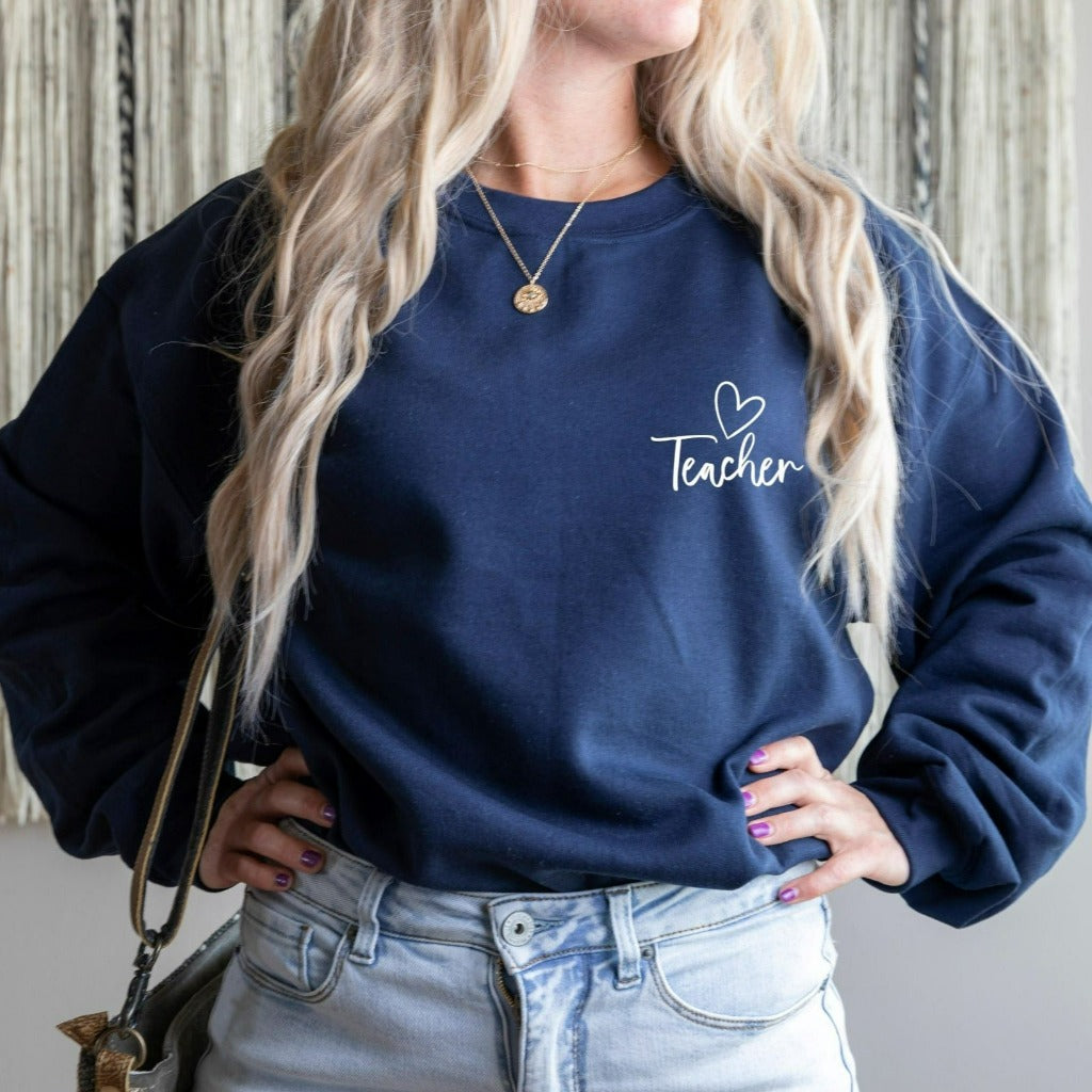 teacher heart crewneck sweatshirt, teacher appreciation gift for kindergarten and elementary school teachers