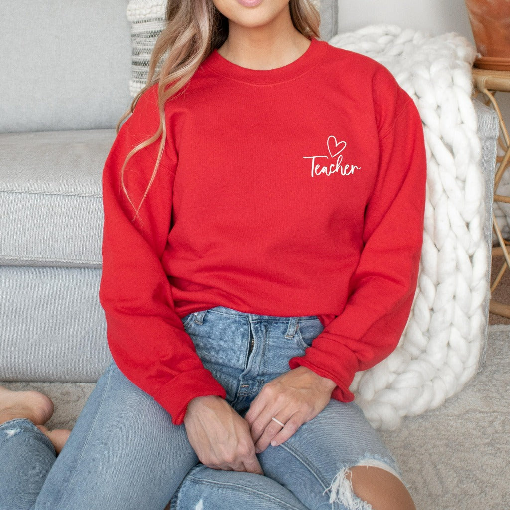 teacher heart crewneck sweatshirt, teacher appreciation gift for kindergarten and elementary school teachers