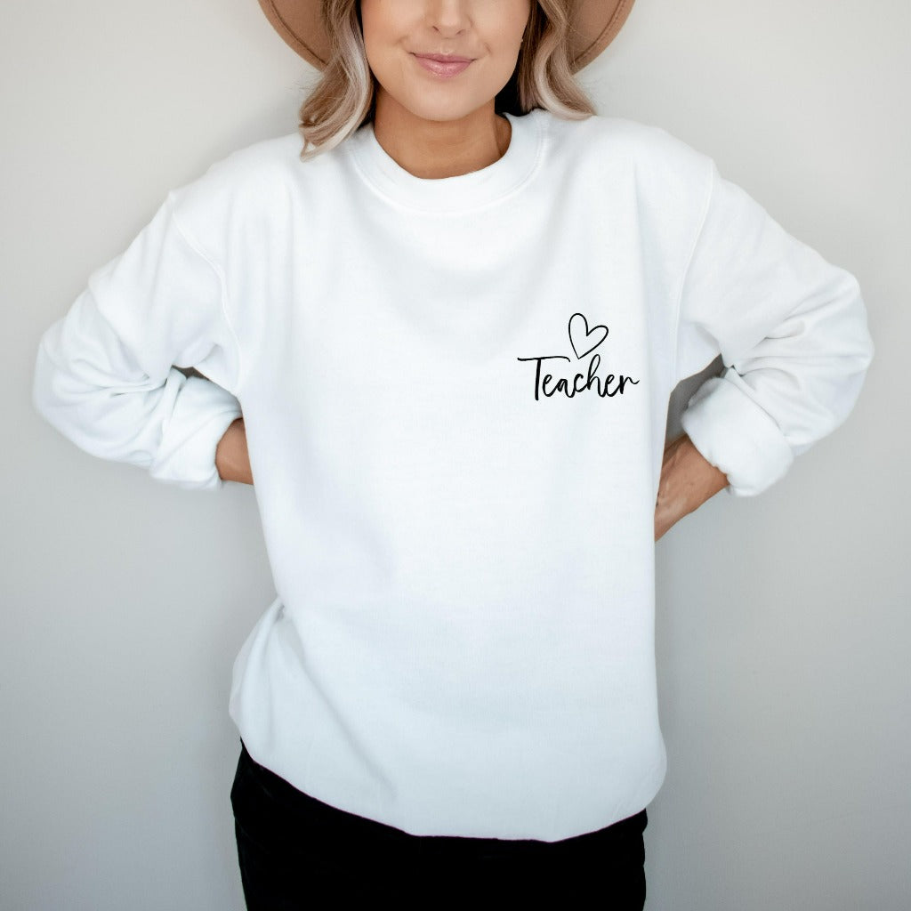 teacher heart crewneck sweatshirt, teacher appreciation gift for kindergarten and elementary school teachers